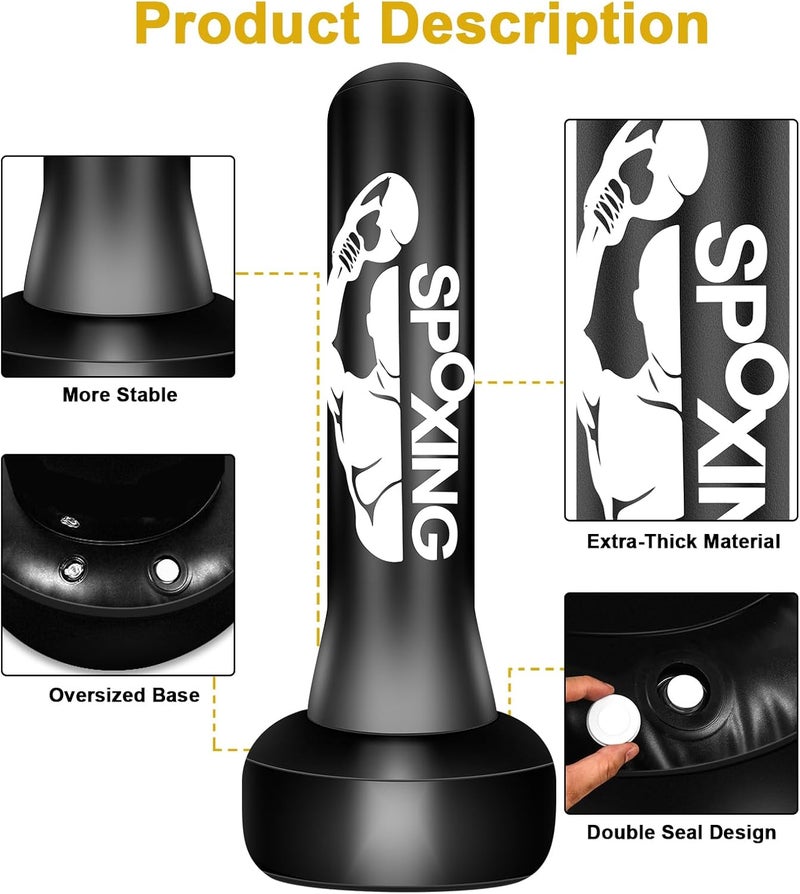 SPOXING Freestanding Punching Bag for Adult Teens, 70" Heavy Punching Bag with Boxing Gloves and Electric Air Pump for Beginners Kickboxing Training MMA Muay Thai Fitness Office Home Gym - Image 3